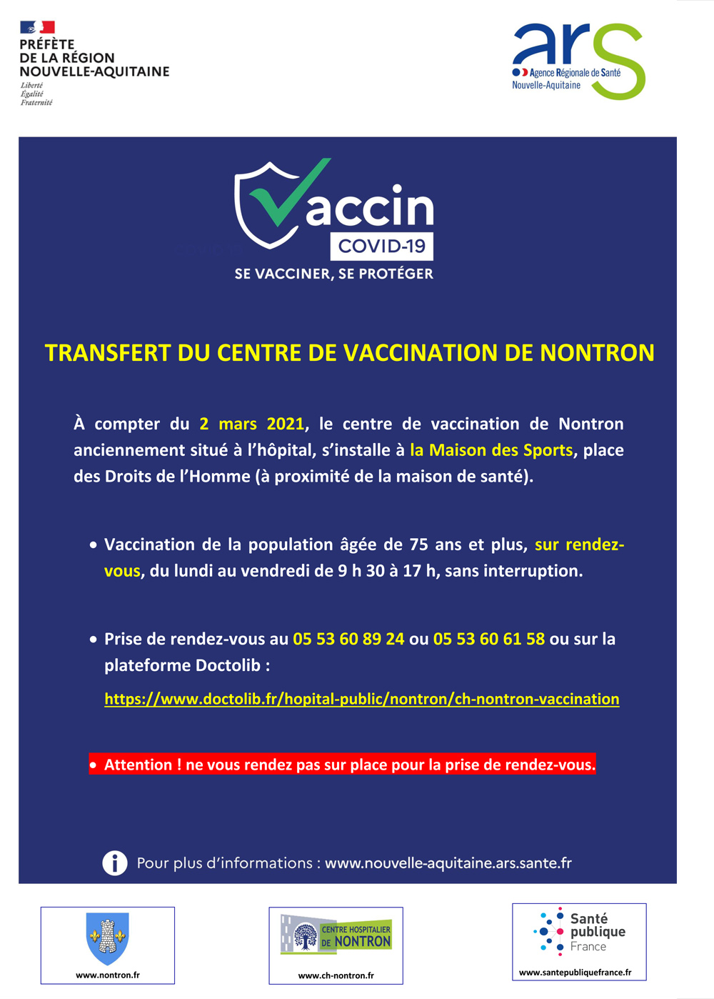 Transfert du centre de vaccination de Nontron